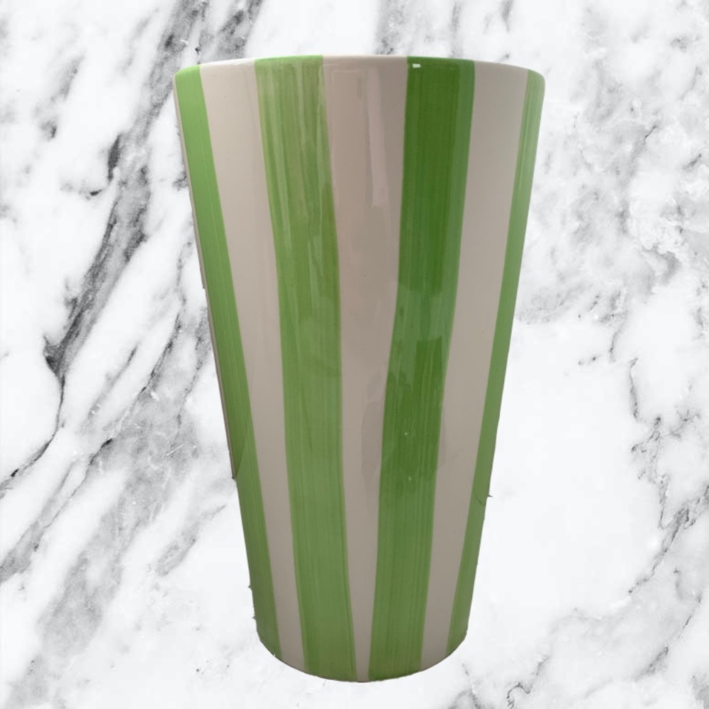 3 for $15 Green & White Striped Vase